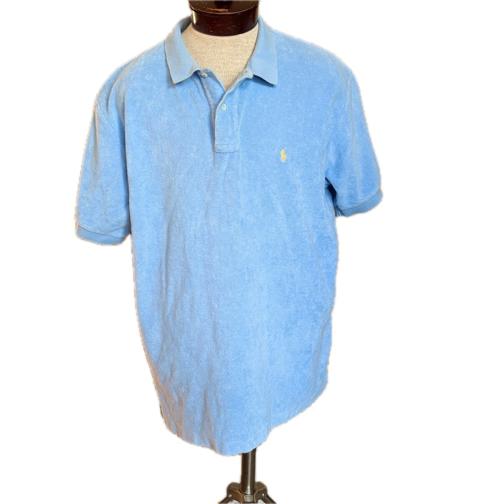 Polo Ralph Lauren Toweled Polo Shirt Heavy‎ Cotton Logo Golf Men's Sz XXL Blue